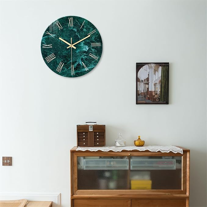 Teal Glass Wall Clock Battery Operated 16 Inch Modern Clock for Living Room Decor Large Wall Clock Silent