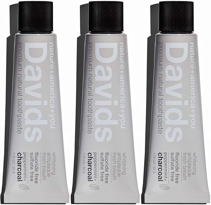 Davids Whitening Charcoal Travel Toothpaste, Antiplaque, Fluoride Free, Peppermint, 1.75 OZ, TSA Approved Travel Size (3 Pack)