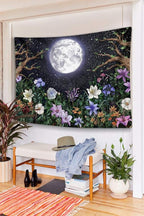 Neasow Aesthetic Moon Garden Tapestry Wall Hanging, Night Landscape with Colorful Plants Floral Tapestries for Bedroom Home Decor Multi Color 36×48 inch (90cm×120cm)