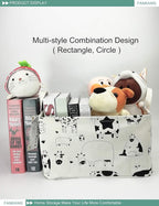 FANKANG Storage Basket,Nursery Hamper Canvas Laundry Basket Foldable with Waterproof PE Coating Storage, Office, Bedroom, Clothes,Toys(L, Rec-cows)