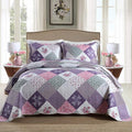 NEWLAKE Quilt Bedspread Sets-Floral Checkered Pattern Reversible Coverlet Set,Queen Size