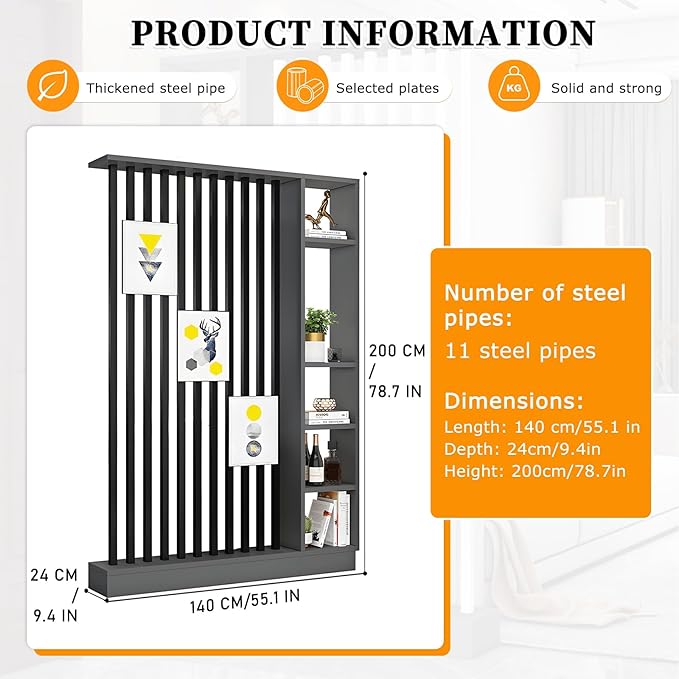 Wall Room Divider,Freestanding Room Divider with Shelves,Wood Room Divider Screen with Storage Cabinet, Wall Divider for Room Separation, for Home Office Decorative K 55.1×9.4×78.7in