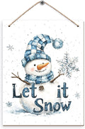 Winter Snowman Hanging Wooden Signs 12x6, Let It Snow Signs, Winter Wall Decor, Winter Door Decor, Blue Snowman Winter Snowflakes Home Room Office Hanging Wall Decor