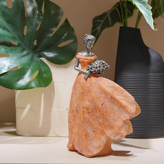 Guichifun Fairy Statue Collection Home Decoration - Orange Leaf Angel Girls Resin Fall Decor for Outside or Inside Rustic Garden Outdoor Yard Decorations Figurines Gift 7.5 x 4.5 x 11.5 Inch