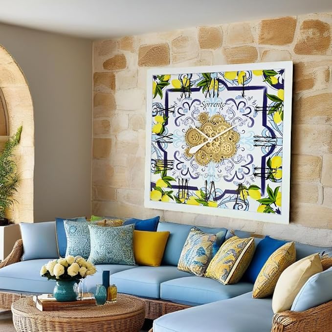 The Gears Clock Wall Clock Italy Collection with Moving Gears (Sorrento, 36 inch Square)