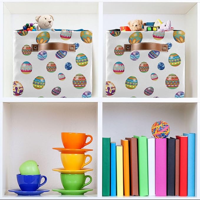 Easter Storage Basket Cube Storage Bins Organizer Bag Collapsible Closet Shelf Baskets with handle for Baby Cloth Pet Toy Book 14.2×10.2×8.3 IN