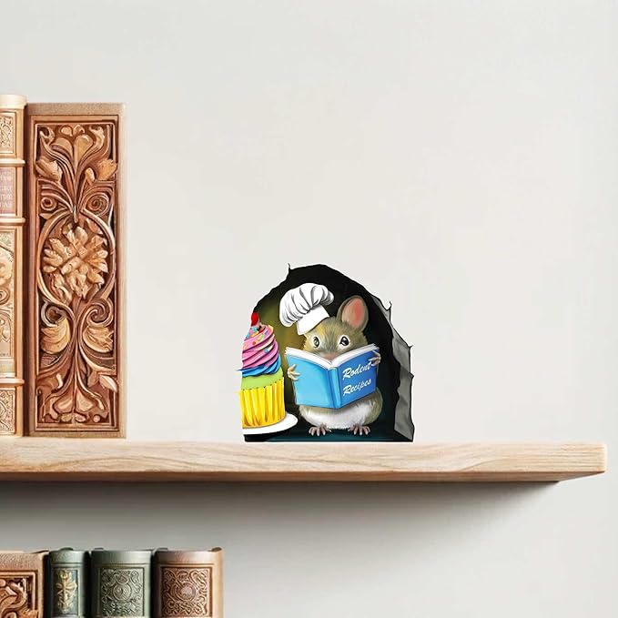 Adorable Pastry Mouse Reading Book Wall Sticker Decal – Kids Room, Classroom, Home Decor, Bookcase, Book Lover Gift, Children's Bedroom, Nursery, Cute Mouse, MICESTERPIECE