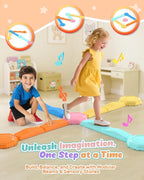 Holyton Music Light Up Balance Beam and Toddler Stepping Stones 13 Pieces, Non-Slip Plastic Balance Stackable Stepping Stones for Kids, Sensory Toys for Toddlers, Indoor or Outdoor Play, Easy Storage