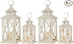 NEEDOMO Lanterns Decorative Outdoor&Indoor, Set of 4 (14"&10") Beige Metal Lantern Decor with Glass, Candle Holder for Porch, Patio, Garden, Balcony, Wedding, Table Centerpiece