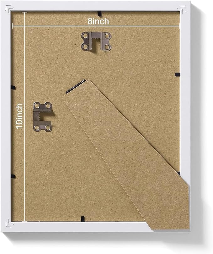 Vittanly 8x10 Picture Frames Set of 9, Shatter Resistant Plexiglass, Display 5x7 Pictures with Mat or 8x10 without Mat, Photo Frames for Wall or Tabletop, Engineered Wood, White