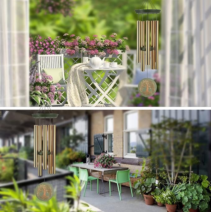 Wind Chimes for Outside,Outdoor Wind Chimes for Mother & Grandma - Large Garden Hanging Decor with Tree of Life Engraving, Perfect for Yard, Home, Christmas, Birthdays