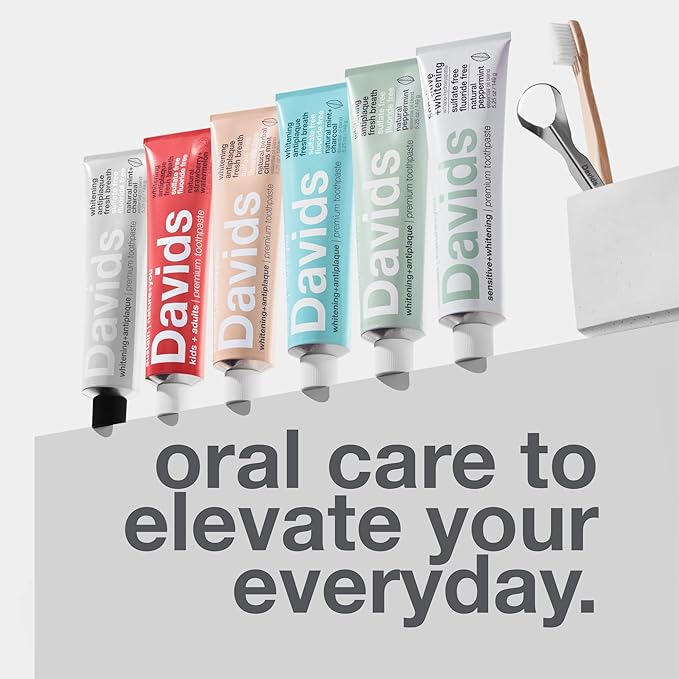 Davids Whitening Charcoal Travel Toothpaste, Antiplaque, Fluoride Free, Peppermint, 1.75 OZ, TSA Approved Travel Size (3 Pack)