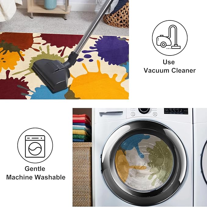 STARUIA Art Bedroom Rug, 4'x6' Machine Washable Kids Rug for Playroom, Paint Splash Rainbow Area Rugs for Classroom, Soft Colorful Living Room Rugs Throw Play Mat for Nursery Office Preschool