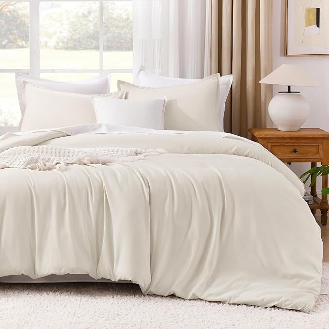 Litanika Oversized King Comforter 128x120 Beige, 3 Pieces Lightweight Solid Bedding Comforter Set, All Season Fluffy Bed Set (1 Comforter & 2 Pillowcases)