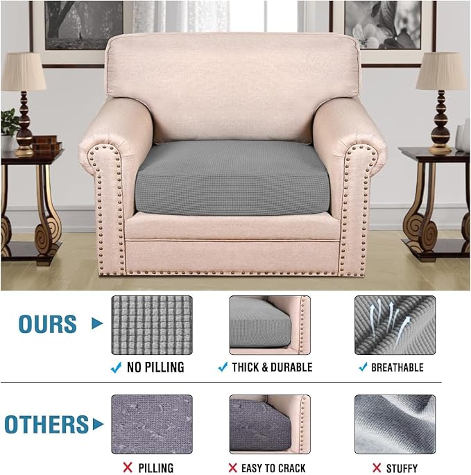H.VERSAILTEX Super Stretch Individual Seat Cushion Covers Sofa Covers Couch Cushion Covers Slipcover Sets Thick Jacquard Textured Twill Fabric (1 Piece Chair Cushion Cover, Dove)
