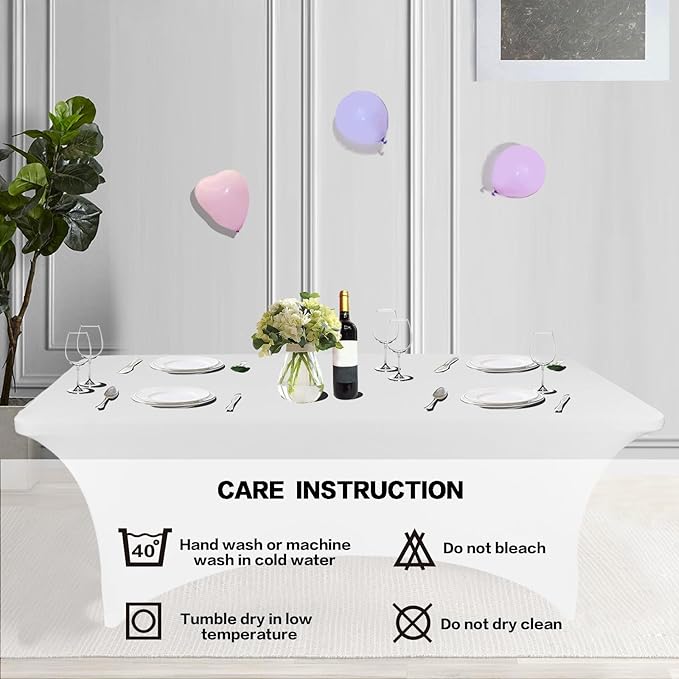 IVAPUPU 4FT Spring Table Cloth for Rectangular Fitted Events Stretch White Table Covers Washable Cover Spandex Tablecloth Protector for Party, Wedding, Cocktail, Banquet, Festival