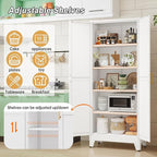 Metal Pantry Cabinet with 2 Doors and Adjustable Shelves - 71" Kitchen Storage Cabinet with Gold Handles - Versatile Storage for Kitchen, Bathroom, Dining Room, Utility Room - White