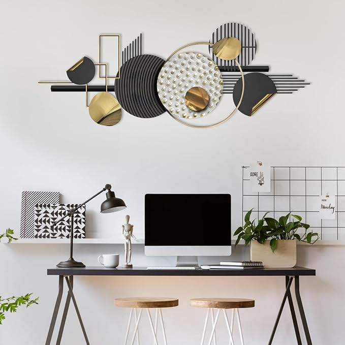 Lucky Monet Large Wall Decor for Living Room, Modern Metal Wall Art, 3D Textured Geometric Wall Sculpture 59"x24" Wall Hanging Decoration for Dinning Room Bedroom Entryway