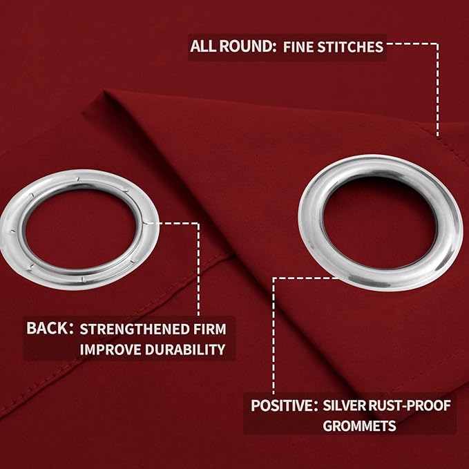Easy-Going Blackout Curtains for Bedroom, Solid Thermal Insulated Grommet and Noise Reduction Window Drapes, Room Darkening Curtains for Living Room, 2 Panels (52x96 in,Christmas Red)