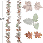 DearHouse 2 Pack Fall Maple Leaf Vine, 5.9Ft/Piece Hanging Garland White Autumn Foliage Thanksgiving Decor for Home Wedding Fireplace Party Christmas (White&Orange)
