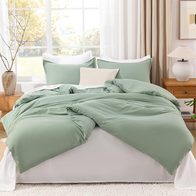 Litanika King Size Comforter Set Sage Green, 3 Pieces Lightweight Solid Comforter King Size, All Season Fluffy Down Alternative Comforter Bed Set Quilt Blanket