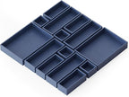 SpaceAid 14-Piece Bamboo Drawer Organizer Storage Boxes Set, Wood Tray Junk Drawer Organizers Multi-Use Divider Bins for Kitchen, Bathroom, Office Desk and Makeup Organization (14 Pack, Navy Blue)