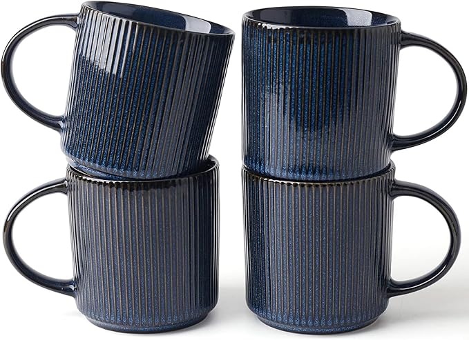 famiware Coffee Mug Set for 4, Star 12 oz Catering Mugs Cup Set with Handle for Coffee, Tea, Cocoa, Milk - Ceramic Stoneware Drinkware Set, Nebulas Blue