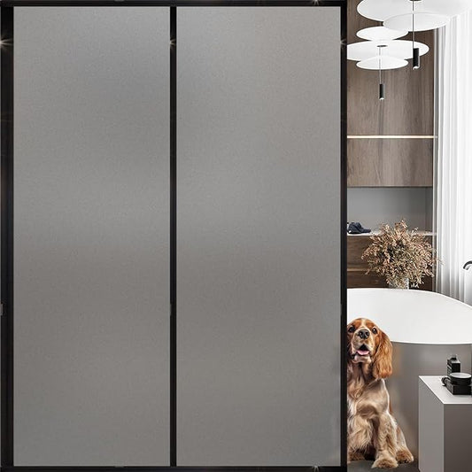 Frosted Glass Window Privacy Film Decorative, Bathroom Privacy Film for Glass Windows Cover, Static Cling, Removable, Reusable, Anti-UV, Anti-Glare, Heat Blocking,Gray,45.2X196.9Inch