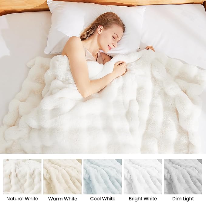 Latepis Beige Twin Bubble Cozy Faux Fur Blankets for Bed Thick Fuzzy Blanket for Couch Sofa Bedroom Warm Plush Blankets for All Seasons Ideal Gifts Luxury Throw Blanket 60x80 Inch, 860gsm