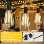 ST38 50FT LED Outdoor String Lights with 25+2 Spare Bulbs, E12 Socket, 2700K Warm White-for Backyard, Wedding, Camping, Porch, Deck, Gazebo, Bistro Decor