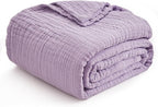 EMME Cotton Twin Blanket for Couch Soft Airy Muslin Bed Blankets Lightweight Breathable All Season Gauze, Lavender 60"x80"