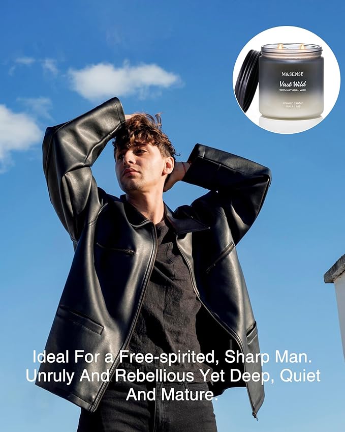 M&SENSE Sage Citrus Scented Candles for Men, 2 Wick 11.6oz Slow Burn 70 Hours Large Natural Soy Wax Clean Candle, Black Candle Luxury Manly Candles Home Fragrance Holiday Candle for Him