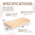 Homeforia Wood Floating Shelf 16 inch, High End Solid Natural Wood 16inch Floating Shelves for Wall Mounted, Unfinished Wooden Small Floating Shelves, Heavy Duty Bracket, 16 X 6.5 X 1.75 in, Set of 4