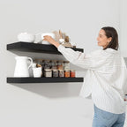 Heimlove 36 Inch Black Floating Shelves for Wall,10 Inch Deep Wood Shelves with Invisible Brackets,Wall Mounted Storage & Display Shelves for Bedroom,Living Room,Kitchen,Office