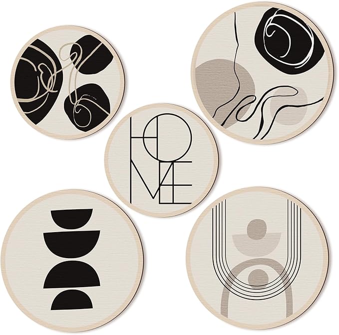 Qunclay 5 Pcs Wall Art Decor Wooden Living Room Wall Decor Bohemian Hanging Farmhouse Geometric 10'' and 8'' Aesthetic Wood Minimalist Posters for Bedroom(Classic)