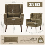 Modern Accent Chair, Upholstered Armchair with Pillow, Fabric Single Sofa Chair with Lounge Seat and Wood Legs Accent Chair for Living Room Bedroom Small Spaces (Avocado, Set of 1)