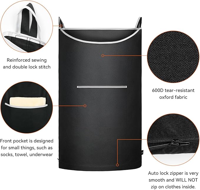 XL Hanging Laundry Hamper, 2PC-Black, Over Door/Wall Mount, Large Capacity, Modern Design, Durable, Waterproof