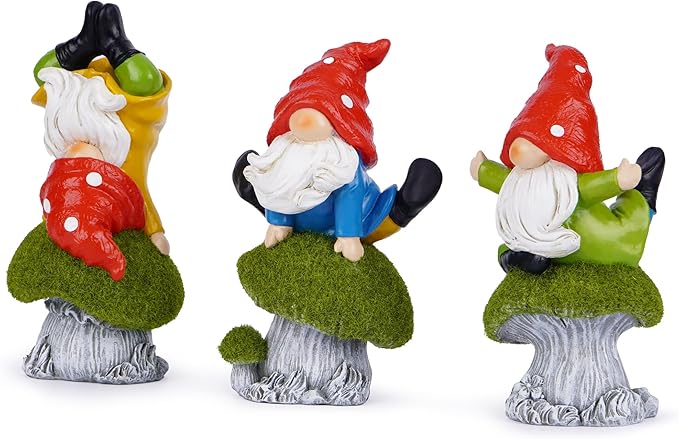 Hodao 3 PCS Spring Yoga Mushroom Gnomes Decoration Summer Elf Figurines Gifts for Home Spring Lively Garden Statues Decor for Outdoor, Mom, Mother (Green)