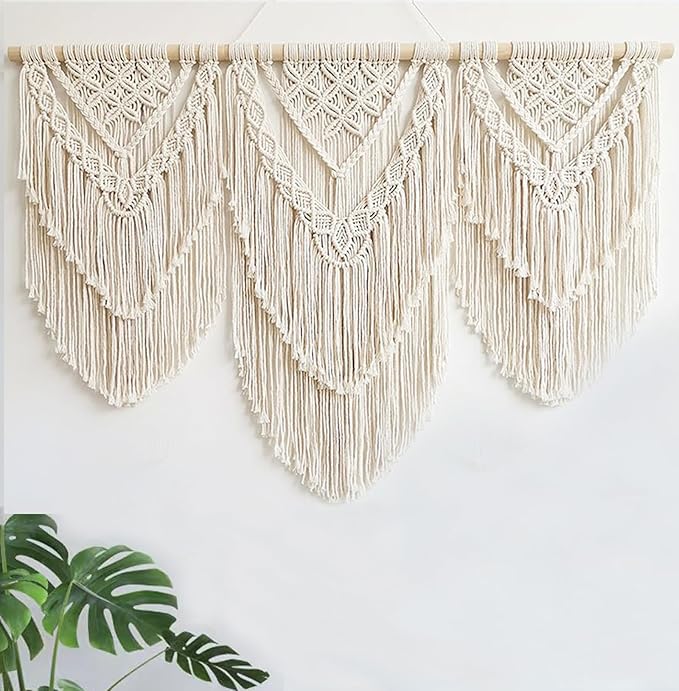 Achart Macrame Wall Hanging Large- Boho Wall Decor- large wall art- Wall Decor Living Room- Macrame Tapestry Boho Decor for Bedroom (Beige-H)