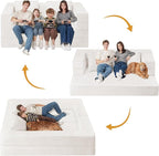 Folding Bean Bag Chair for Adults,3-in-1 Bean Bag Couch Faux Fur Floor Sofa Large Beanbag Convertible Bean Bag Sofa Bed with Pillow in Bedroom,Living Room,Apartment(Queen,Milky White)