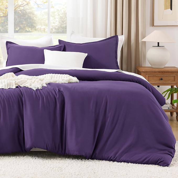 Litanika Purple Comforter Set California King Size, 3 Pieces Cal King Lightweight Solid Bedding Comforter Set, Oversized All Season Fluffy Bed Set (104x96In Comforter & 2 Pillowcases)