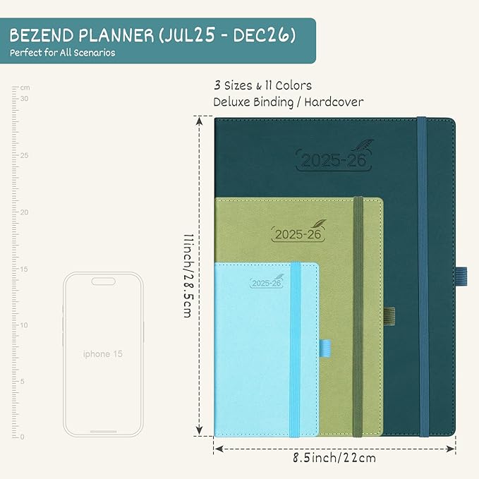 BEZEND Planner 2025-2026 Weekly and Monthly, 8.5" x 11" Academic Calendar (Jul 25-Dec 26) Vertical Daily Appointment with Hourly Timeslot & Monthly Tab, PU Leather Hardcover - Red