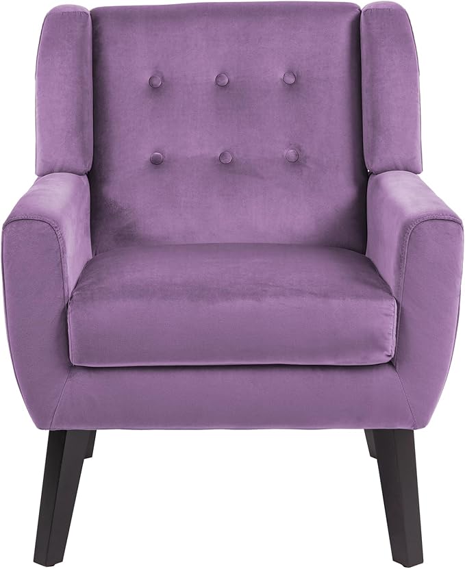UIXE Accent Chairs Set of 2, Modern Upholstered Arm Chair, Mid-Century Club Armchair Comfy Single Lounge Sofa, Button Tufted Living Room Reading Side Seating for Bedroom Office, Velvet-Purple