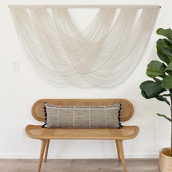 Flber Macrame Wall Hanging Large 57.00" W x 31.00" L Macrame Wall Decor Large Yarn Tapestry Home Boho Wall Decor