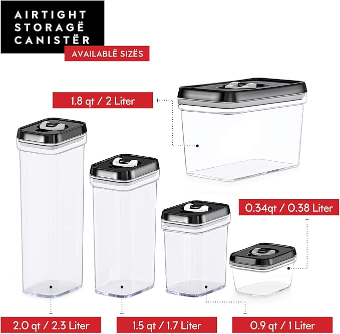 DWËLLZA KITCHEN Airtight Food Storage Containers with Lids - 5 Piece Set - Kitchen Accessories Food Containers - Pantry Organization and Storage - Clear Plastic BPA-Free - Keeps Food Fresh & Dry