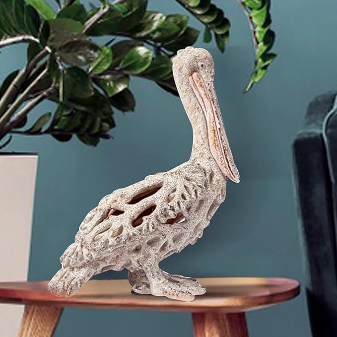 White Pelican Standing Figurine - 13.75” Coral Reef Nautical Decor Coastal Beach Home Accent Ocean Statue for Shelf, Tabletop, or Mantel Display