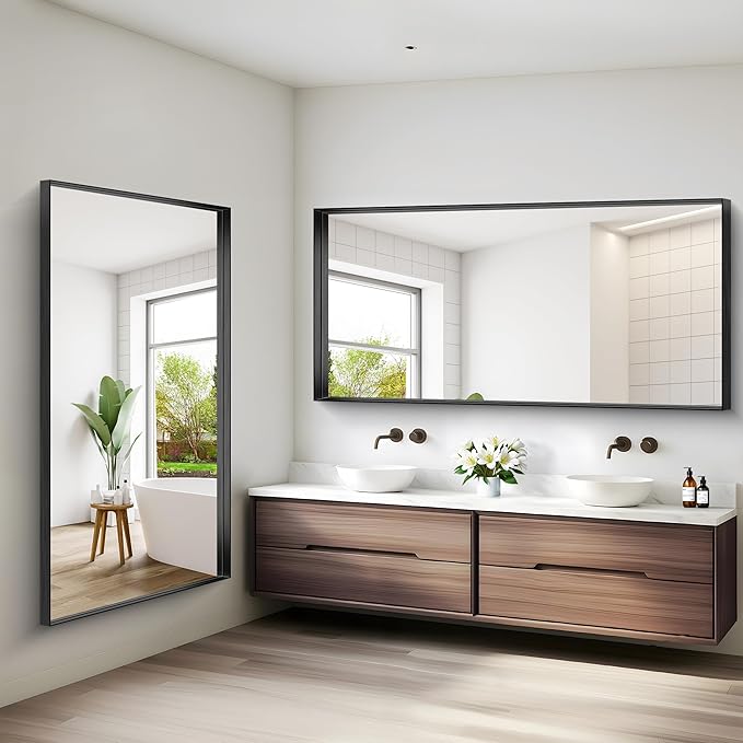 Black Bathroom Mirror, 72x36 Inch Rectangular Deep Frame Mirror, Large Wall Mounted Bathroom Vanity Mirror Over Sink for Bedroom,Restroom, Living Room, Hangs Vertically or Horizontally