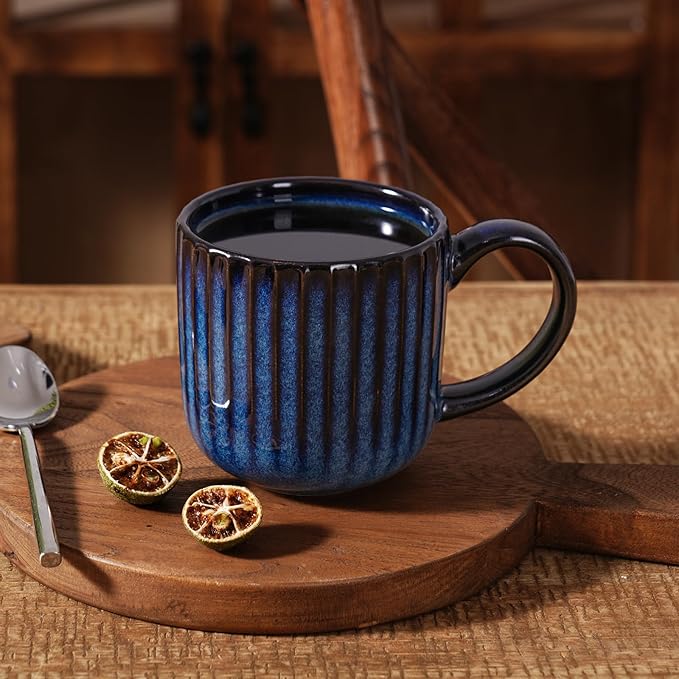 famiware Coffee Mugs Set of 4, Starlight 11 oz Mug Cup Set with Handle for Coffee, Tea, Cocoa, Milk - Ceramic Stoneware Mug Set, Nebulas Blue