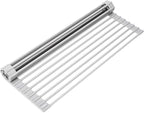 Surpahs Over Sink Foldable Multipurpose Roll-Up Dish Drying Rack, Silicone Wrapped Stainless Steel, Warm Gray, 17.5" x 13.1"