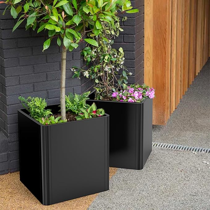 Large Metal Square Planter 26" L x 26" W x 26" H,Steel Planters for Outdoor Plants,Cube Planters for Outdoor Porch,Patio,Garden